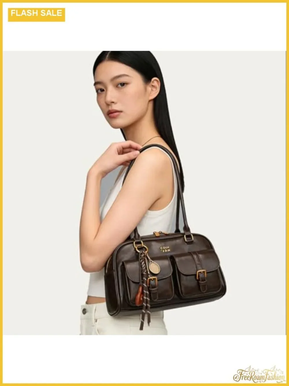 Vintage Y2K Hobo Shoulder Bag PU Leather Top Handle Tote Pendant